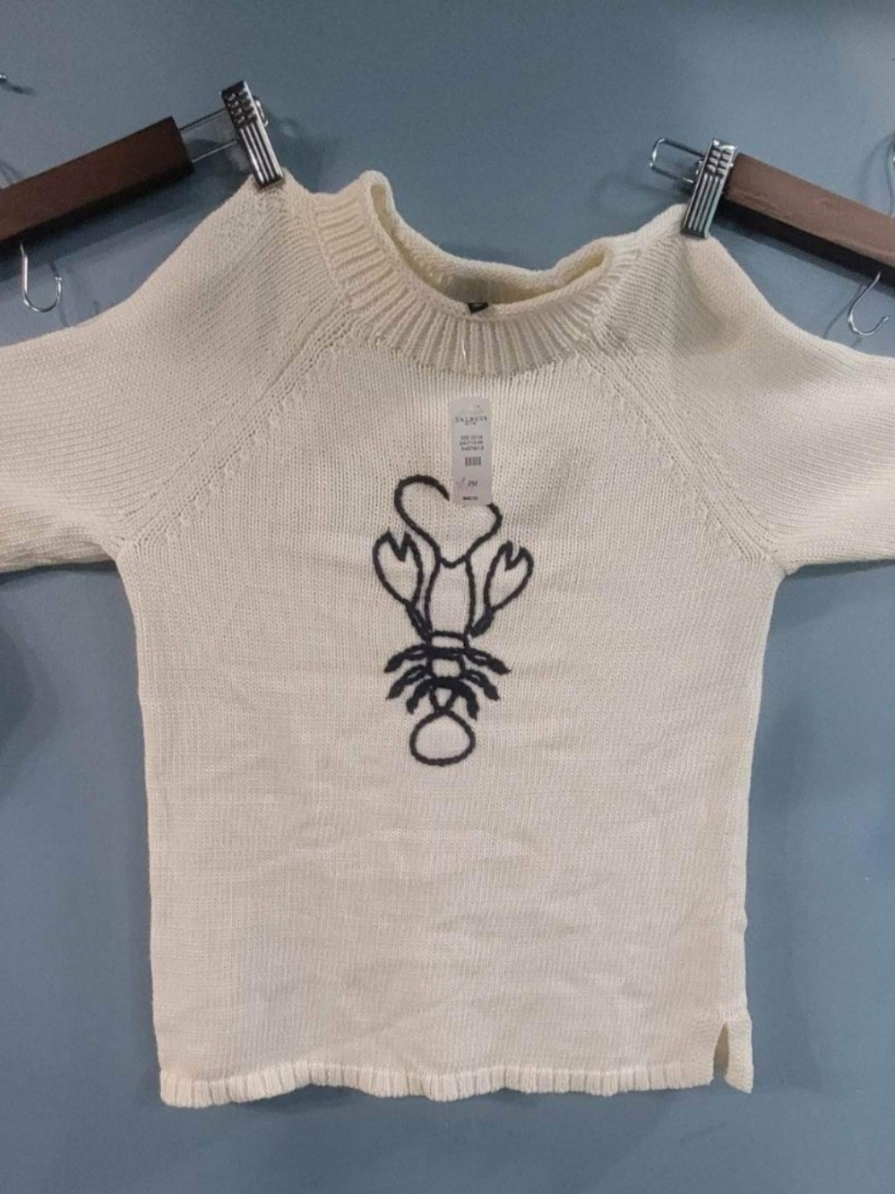 Talbots Cream Crew Neck Sweater with Lobster Motif